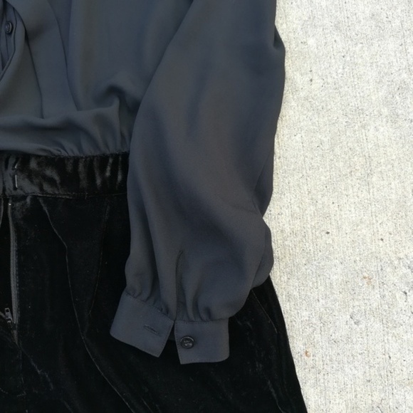 * LOFT black button down velvet romper - Picture 7 of 9